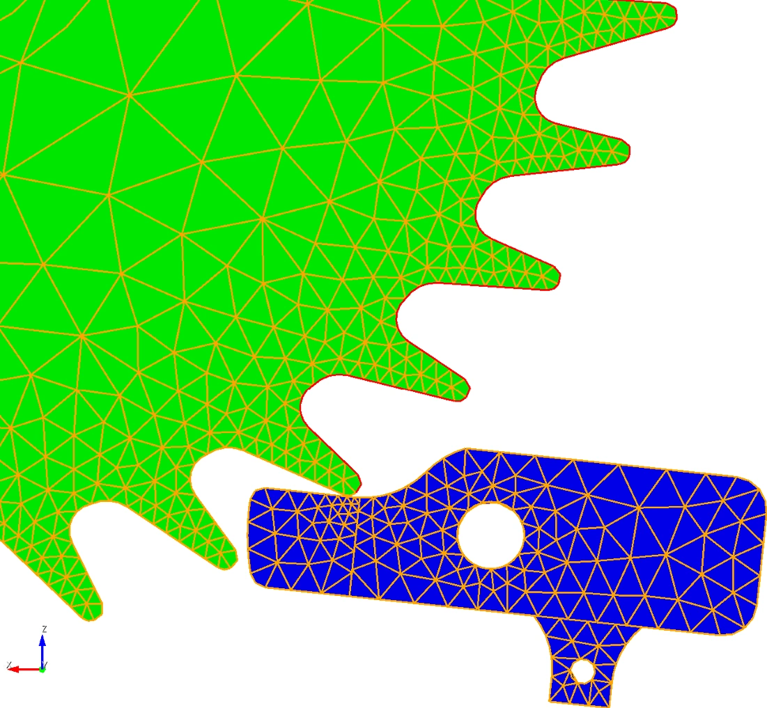Fine mesh near the pawl and gear contact